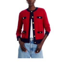 Cashmere Red and Navy Cardigan with Gold Buttons